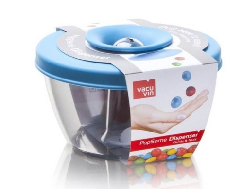 Емкость для хранения орешков, конфет, мармелада VacuVin PopSome 0,45 л, голубая,блистер, арт.2830760
