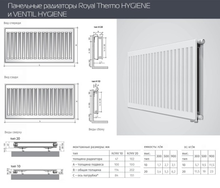 Стальной панельный радиатор Тип 10 Royal Thermo HYGIENE 10-600-2900